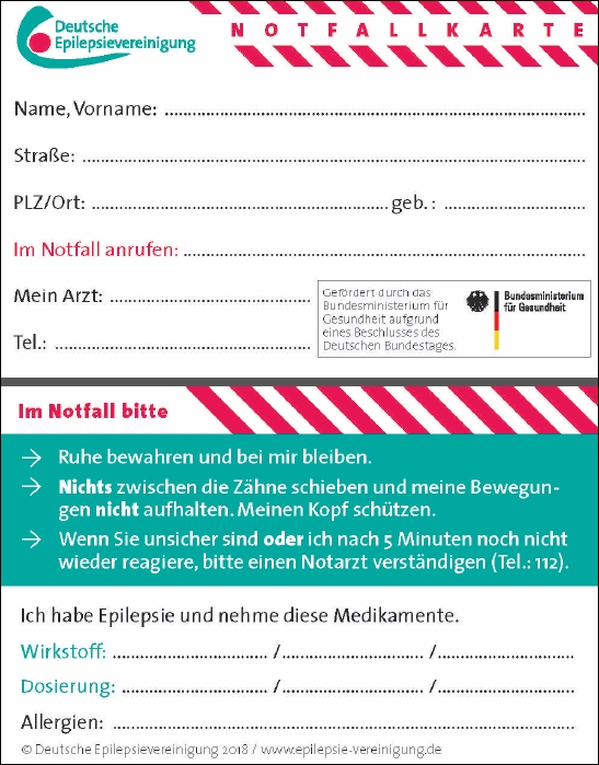Anfallskalender Internationaler Notfallausweis Und Notfallkarte Deutsche Epilepsievereinigung