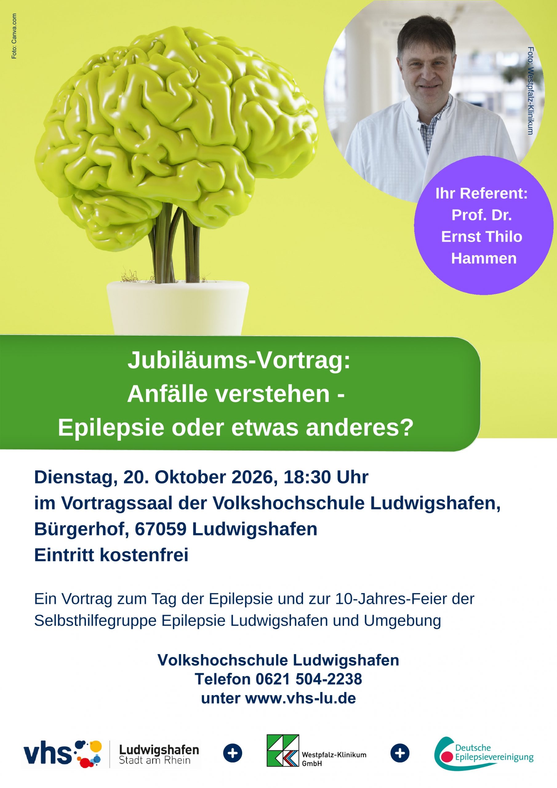 Plakat für Ankündigung des Vortrags in der VHS Ludwigshafe